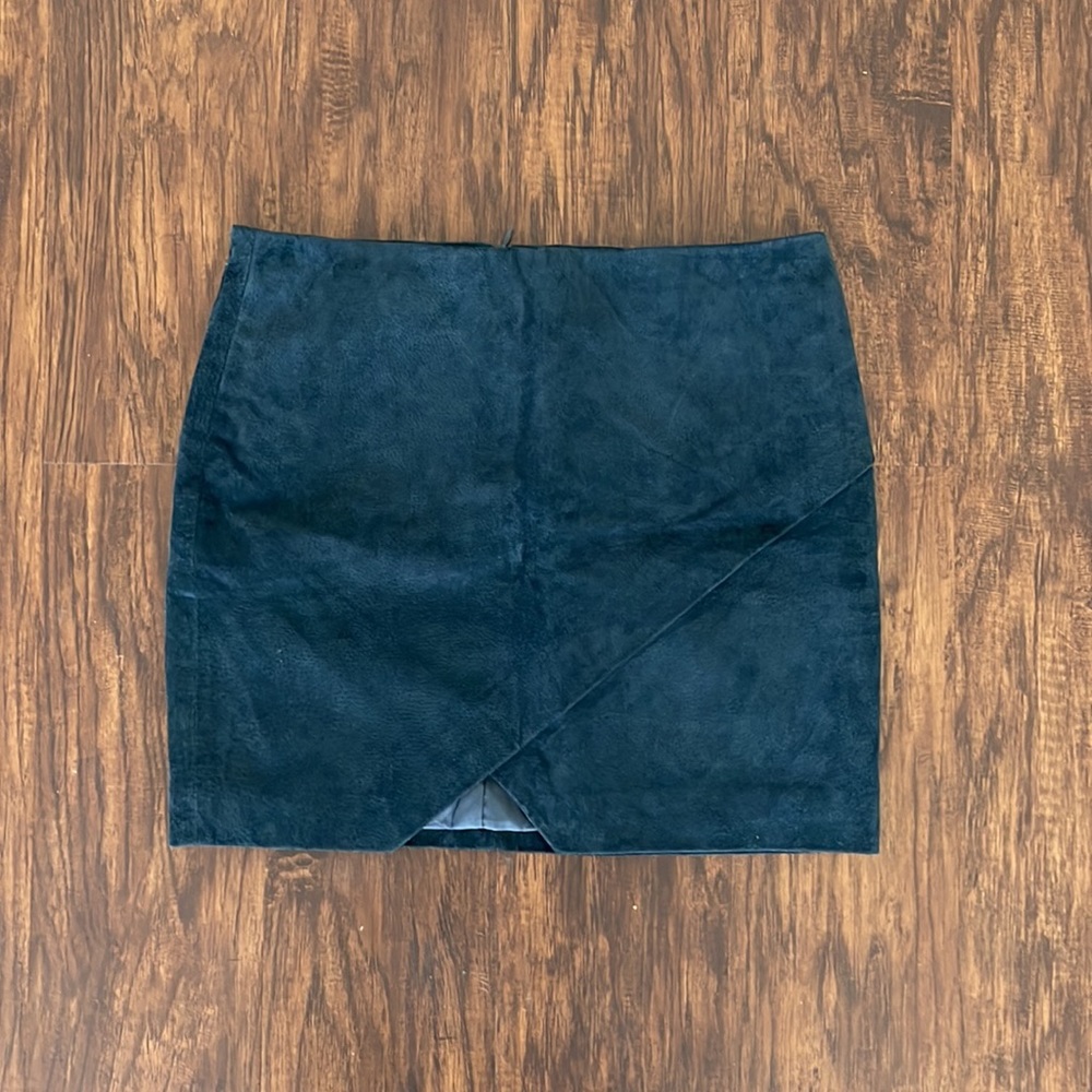 Mango Genuine Suede Leather Navy Blue Mini Skirt